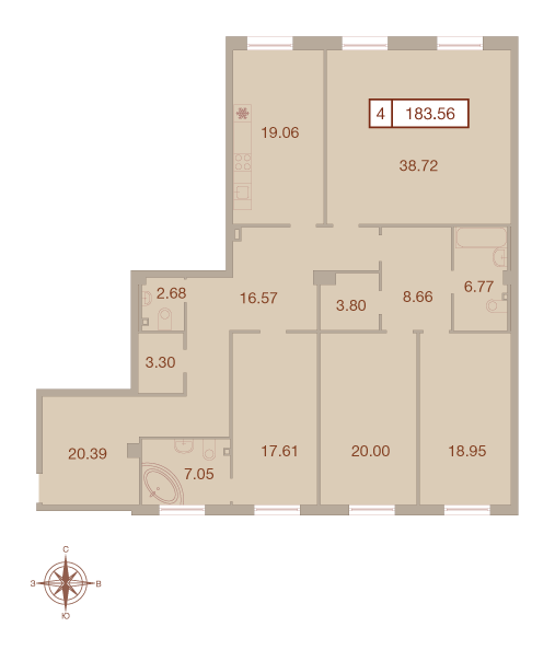 4-комнатная квартира  №61 в Neva Haus: 183.7 м², этаж 1 - купить в Санкт-Петербурге