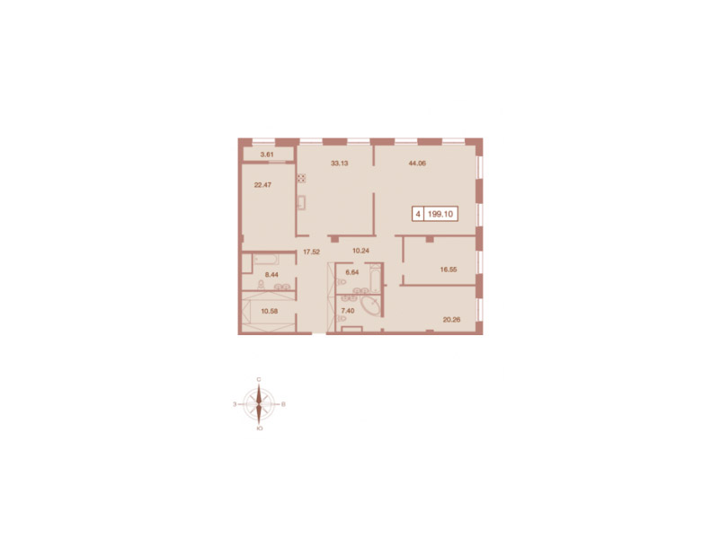 4-комнатная квартира  №45 в Neva Haus: 199.5 м², этаж 8 - купить в Санкт-Петербурге