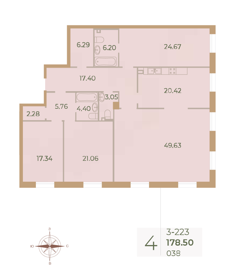 4-комнатная квартира, 178.4 м²; этаж: 2 - купить в Санкт-Петербурге
