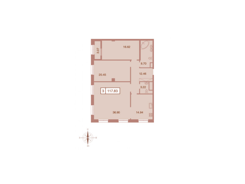 3-комнатная квартира  №48 в Neva Haus: 117.9 м², этаж 8 - купить в Санкт-Петербурге
