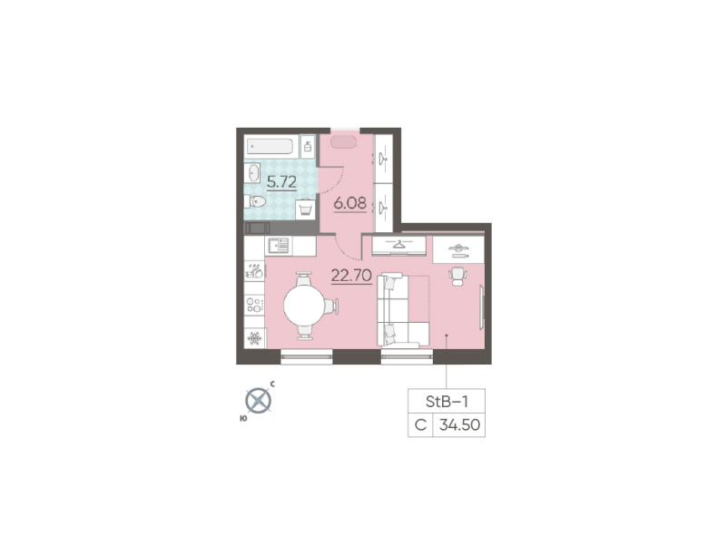 1-комнатная квартира  №77 в NEOPARK: 34.1 м², этаж 12 - купить в Санкт-Петербурге