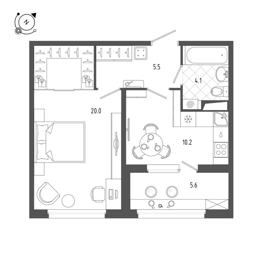 1-комнатная квартира  №161 в Domino: 42.7 м², этаж 10 - купить в Санкт-Петербурге
