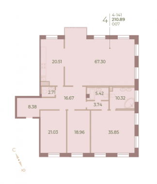 4-комнатная квартира  №7 в Neva Haus: 211.5 м², этаж 4 - купить в Санкт-Петербурге