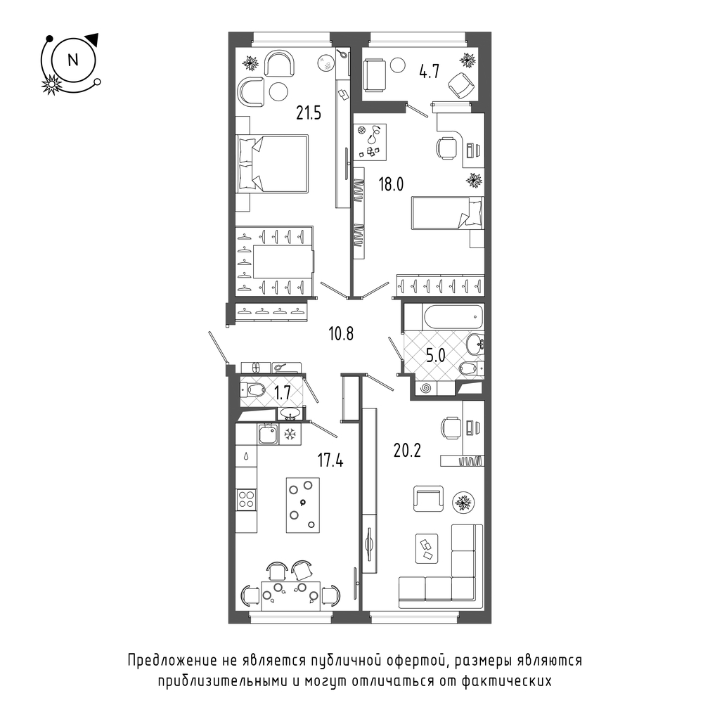 3-комнатная квартира  №108 в Domino: 97.1 м², этаж 9 - купить в Санкт-Петербурге