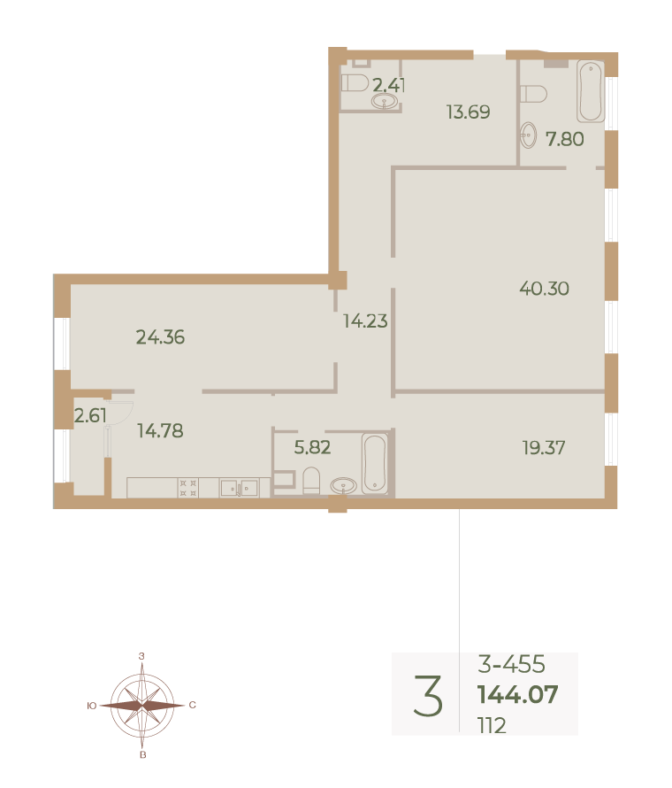 3-комнатная квартира  №112 в Neva Haus: 144.5 м², этаж 5 - купить в Санкт-Петербурге