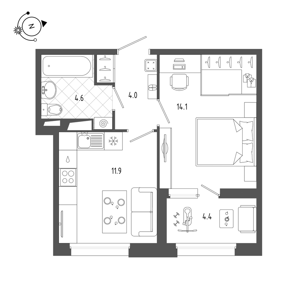 1-комнатная квартира  №314 в Domino: 36.8 м², этаж 10 - купить в Санкт-Петербурге