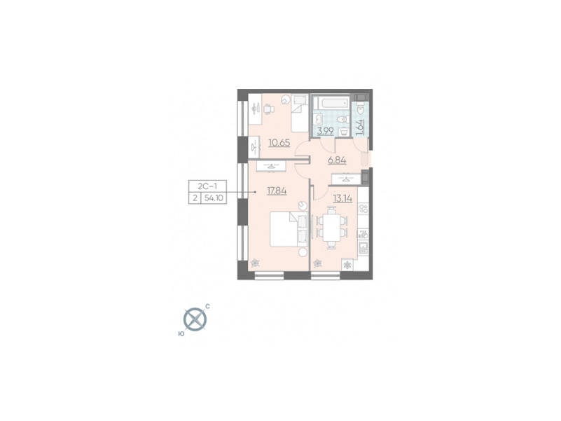 2-комнатная квартира  №237 в NEOPARK: 54.2 м², этаж 10 - купить в Санкт-Петербурге