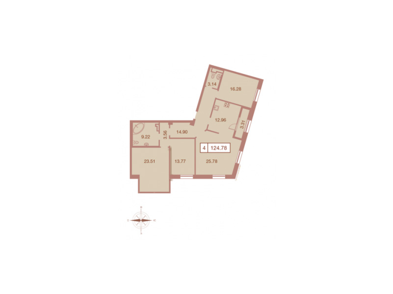 4-комнатная квартира  №75 в Neva Haus: 126 м², этаж 7 - купить в Санкт-Петербурге