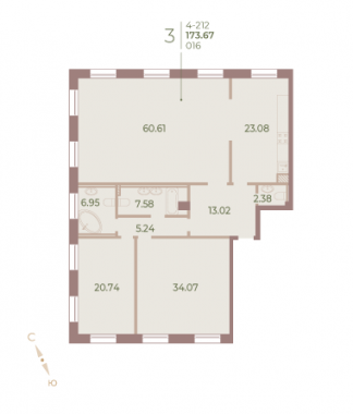 3-комнатная квартира  №16 в Neva Haus: 173.6 м², этаж 1 - купить в Санкт-Петербурге