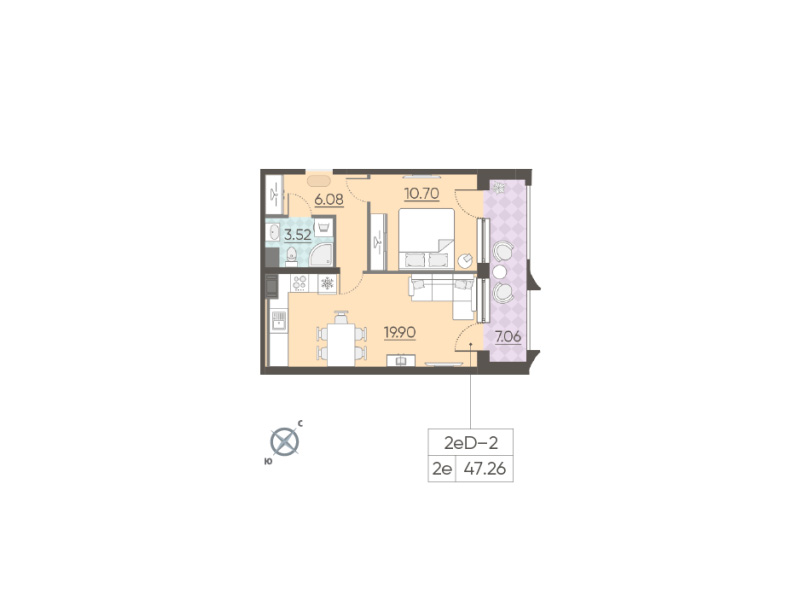 1-комнатная квартира  №248 в NEOPARK: 46.8 м², этаж 12 - купить в Санкт-Петербурге