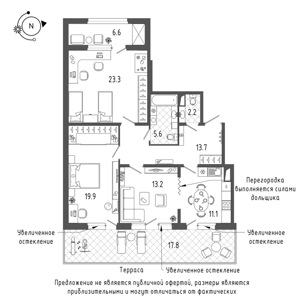3-комнатная квартира  №315 в Domino: 98 м², этаж 10 - купить в Санкт-Петербурге