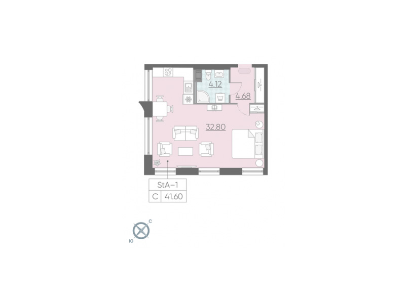 1-комнатная квартира  №69 в NEOPARK: 41.8 м², этаж 11 - купить в Санкт-Петербурге