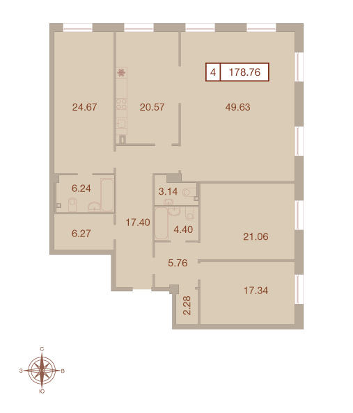 4-комнатная квартира  №34 в Neva Haus: 178.4 м², этаж 1 - купить в Санкт-Петербурге