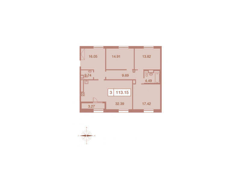 3-комнатная квартира  №52 в Neva Haus: 113.6 м², этаж 9 - купить в Санкт-Петербурге