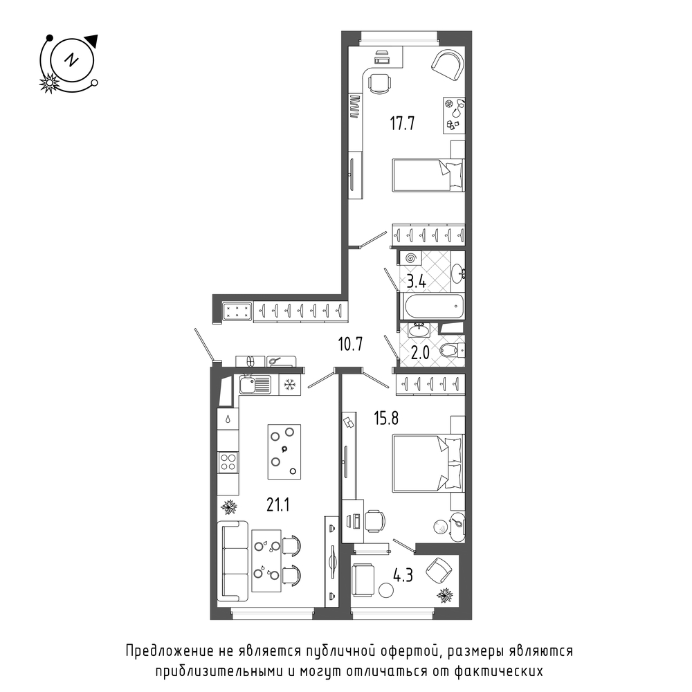 2-комнатная квартира  №215 в Domino: 72.9 м², этаж 10 - купить в Санкт-Петербурге