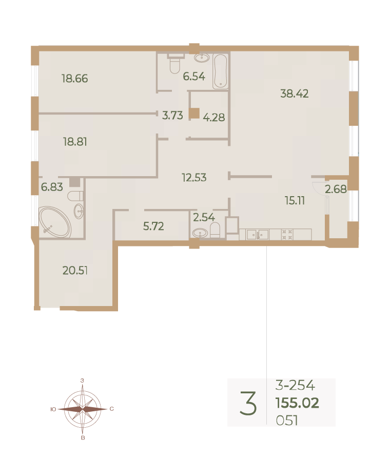 3-комнатная квартира, 155.3 м²; этаж: 5 - купить в Санкт-Петербурге