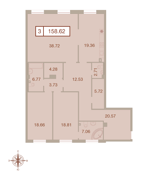 3-комнатная квартира  №35 в Neva Haus: 158.8 м², этаж 1 - купить в Санкт-Петербурге