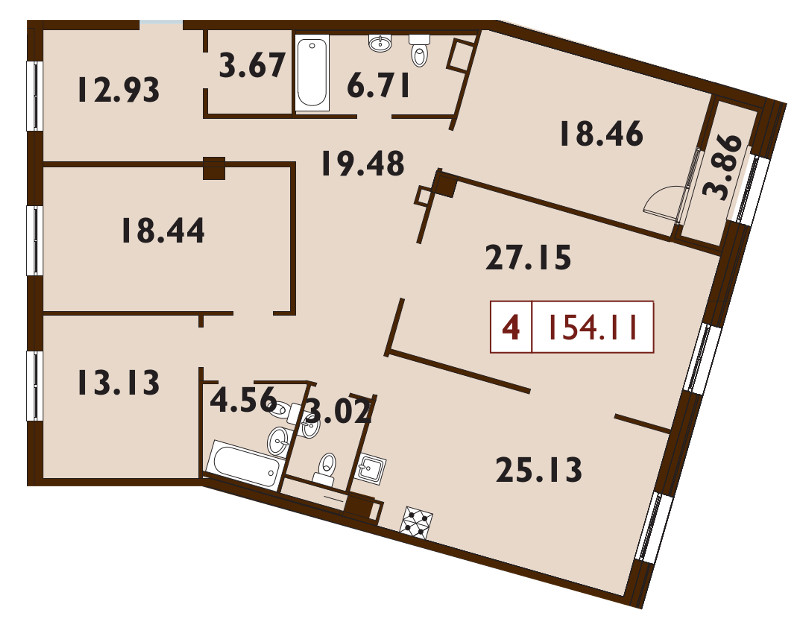 4-комнатная квартира  №104 в Neva Haus: 154.6 м², этаж 7 - купить в Санкт-Петербурге