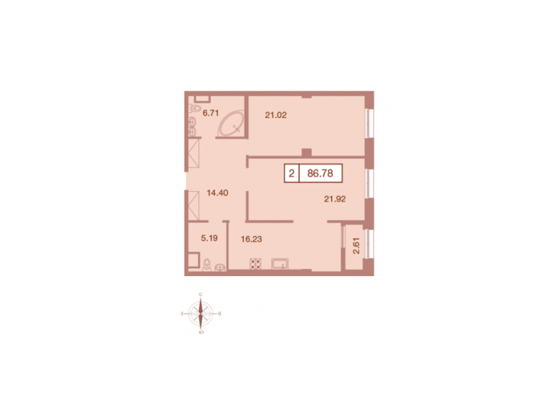2-комнатная квартира  №26 в Neva Haus: 87.1 м², этаж 5 - купить в Санкт-Петербурге
