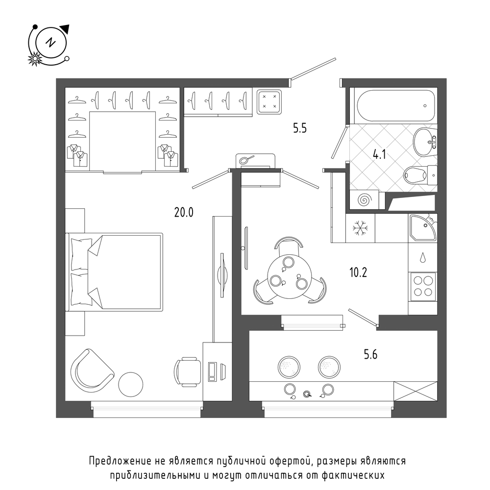 1-комнатная квартира  №156 в Domino: 42.6 м², этаж 9 - купить в Санкт-Петербурге