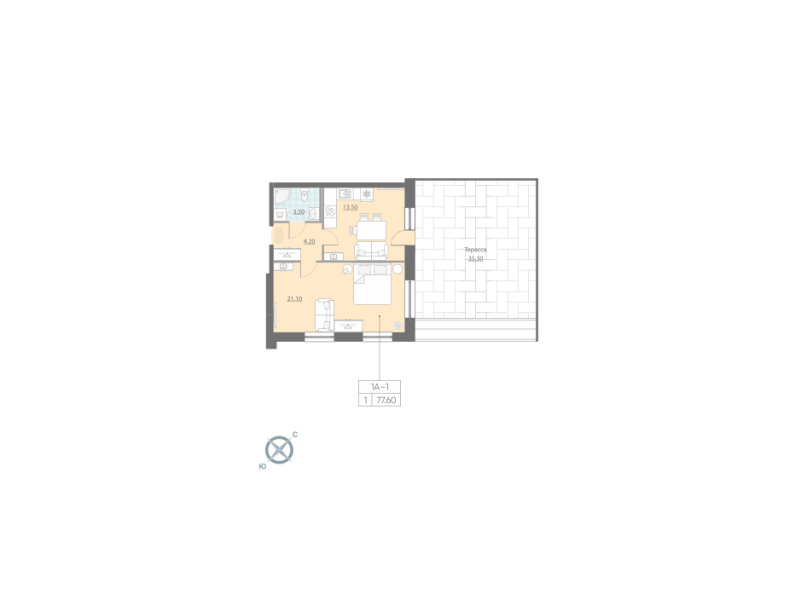 1-комнатная квартира, 77.6 м²; этаж: 2 - купить в Санкт-Петербурге