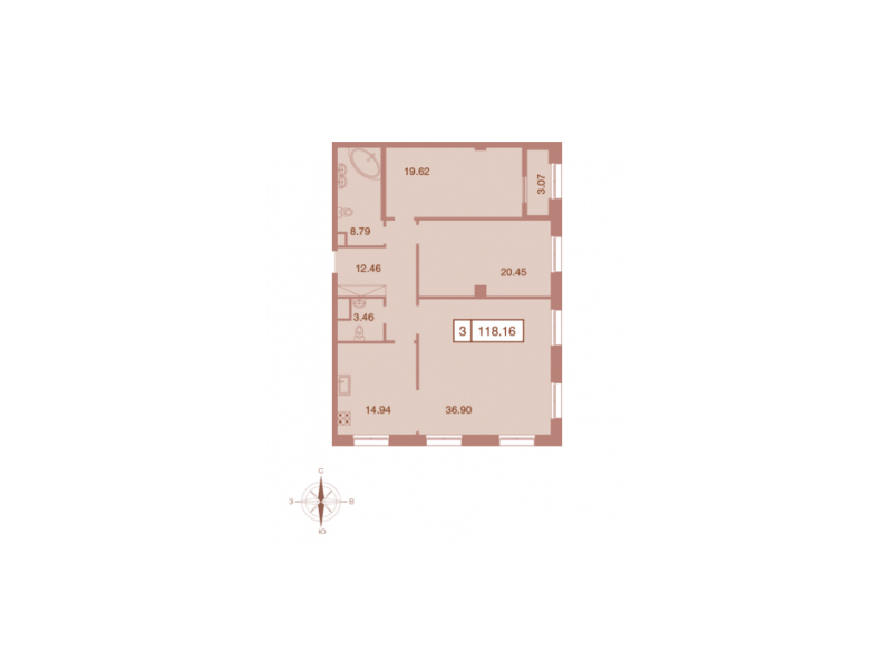 3-комнатная квартира  №31 в Neva Haus: 118.3 м², этаж 6 - купить в Санкт-Петербурге