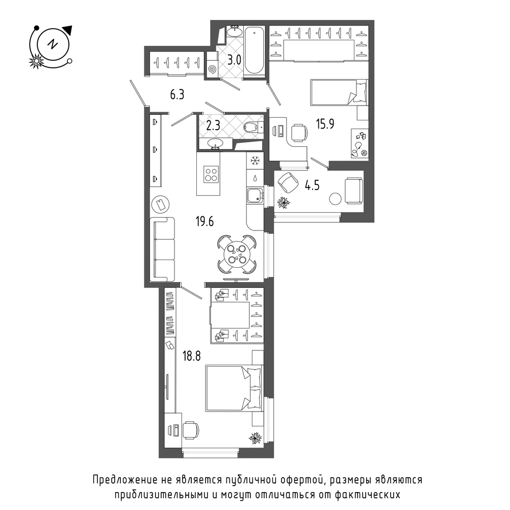 2-комнатная квартира  №210 в Domino: 68.1 м², этаж 9 - купить в Санкт-Петербурге