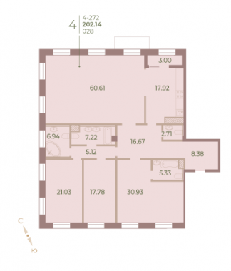 4-комнатная квартира  №28 в Neva Haus: 201.8 м², этаж 7 - купить в Санкт-Петербурге