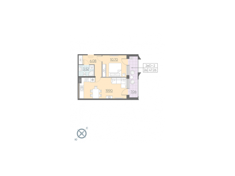 1-комнатная квартира  №184 в NEOPARK: 46.5 м², этаж 4 - купить в Санкт-Петербурге