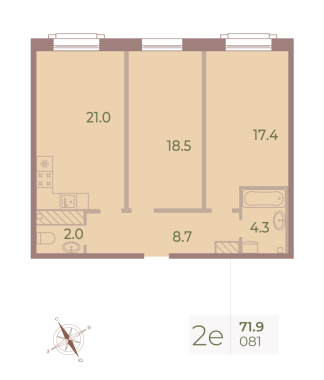 2-комнатная квартира  №81 в Neva Haus: 71.6 м², этаж 8 - купить в Санкт-Петербурге