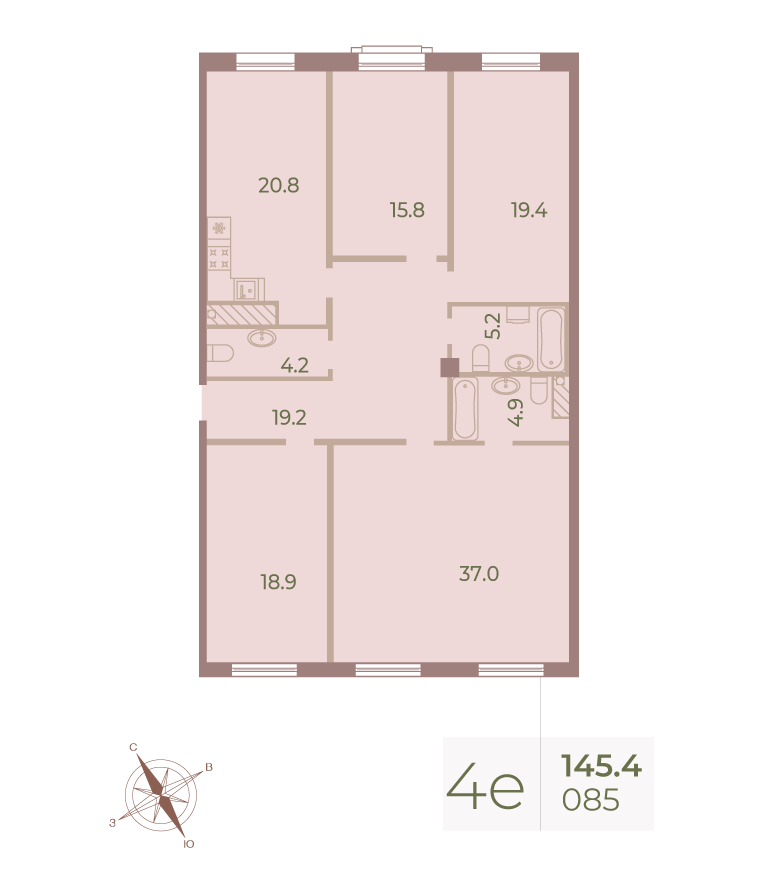 4-комнатная квартира  №85 в Большой, 67: 146.3 м², этаж 9 - купить в Санкт-Петербурге