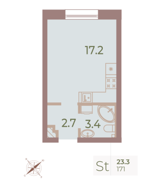 1-комнатная квартира  №121 в Neva Haus: 47.9 м², этаж 7 - купить в Санкт-Петербурге