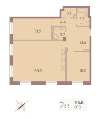 2-комнатная квартира  №13 в Neva Haus: 115.5 м², этаж 3 - купить в Санкт-Петербурге