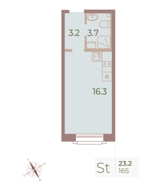 1-комнатная квартира  №165 в Большой, 67: 23.1 м², этаж 6 - купить в Санкт-Петербурге