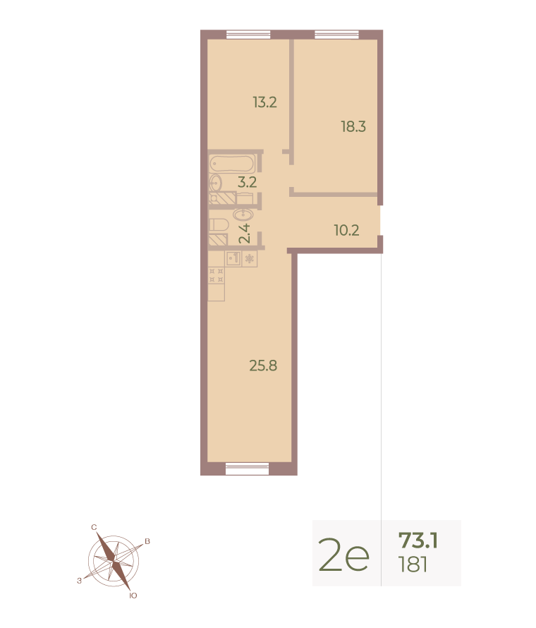 2-комнатная квартира  №181 в Большой, 67: 72.9 м², этаж 9 - купить в Санкт-Петербурге