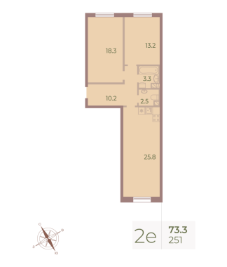 2-комнатная квартира  №251 в Neva Haus: 73.5 м², этаж 6 - купить в Санкт-Петербурге