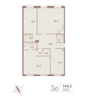 3-комнатная квартира  №55 в Большой, 67: 147.1 м², этаж 2 - купить в Санкт-Петербурге