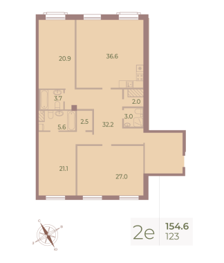 3-комнатная квартира  №123 в Neva Haus: 155.6 м², этаж 6 - купить в Санкт-Петербурге