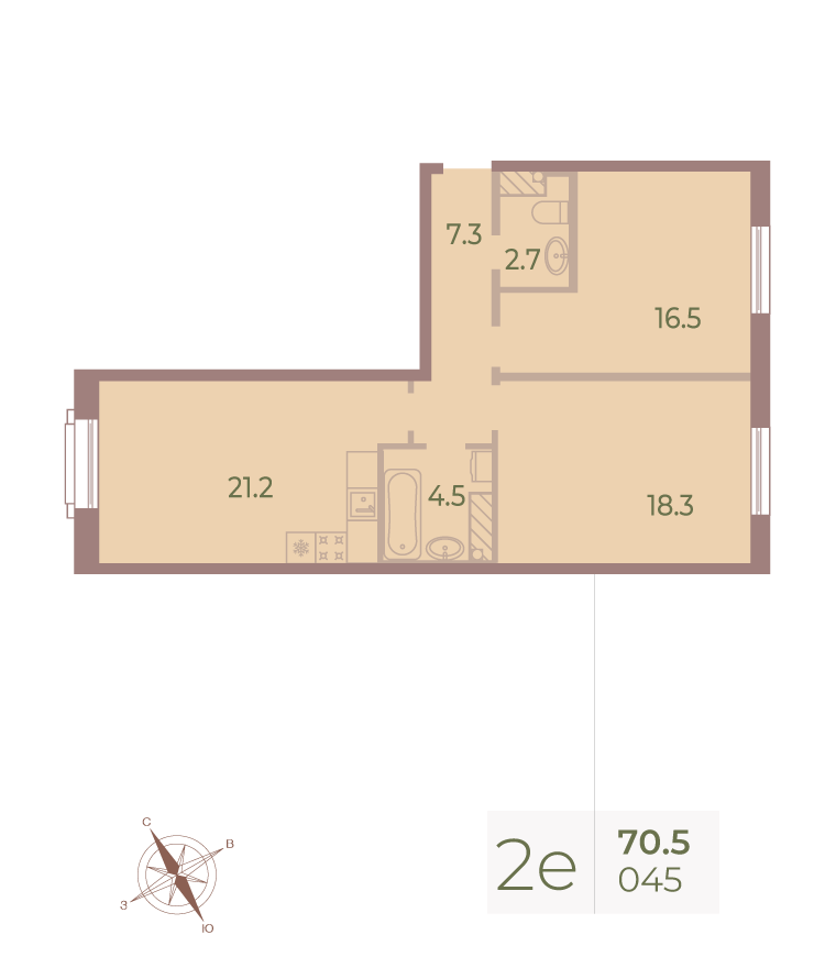 2-комнатная квартира  №45 в Neva Haus: 70.4 м², этаж 9 - купить в Санкт-Петербурге