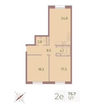 2-комнатная квартира  №127 в Neva Haus: 75.6 м², этаж 8 - купить в Санкт-Петербурге