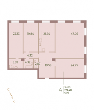 4-комнатная квартира  №6 в Neva Haus: 171.5 м², этаж 2 - купить в Санкт-Петербурге