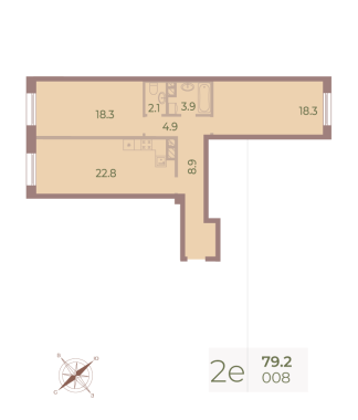 2-комнатная квартира  №8 в Svetlana Park: 79.1 м², этаж 3 - купить в Санкт-Петербурге