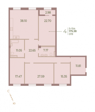 4-комнатная квартира  №19 в Neva Haus: 175.5 м², этаж 5 - купить в Санкт-Петербурге