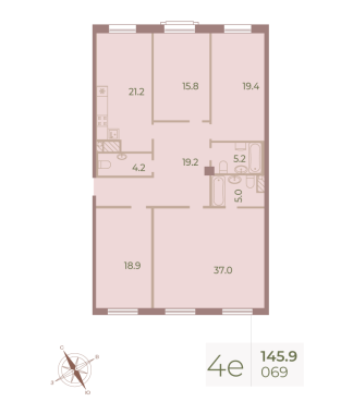 4-комнатная квартира  №69 в Neva Haus: 147.2 м², этаж 6 - купить в Санкт-Петербурге