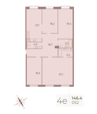 4-комнатная квартира  №52 в Большой, 67: 146.8 м², этаж 2 - купить в Санкт-Петербурге