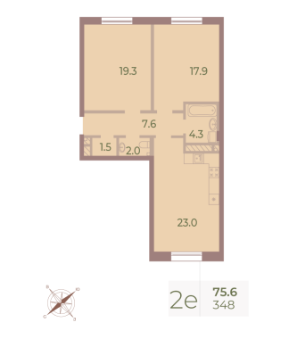 2-комнатная квартира  №348 в Neva Haus: 75.6 м², этаж 8 - купить в Санкт-Петербурге