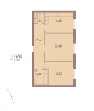 2-комнатная квартира  №5 в Neva Haus: 71.9 м², этаж 2 - купить в Санкт-Петербурге