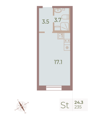1-комнатная квартира  №235 в Мадонна Бенуа: 24.3 м², этаж 4 - купить в Санкт-Петербурге