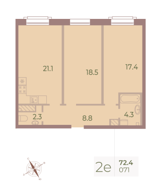 2-комнатная квартира  №71 в Neva Haus: 72.2 м², этаж 6 - купить в Санкт-Петербурге