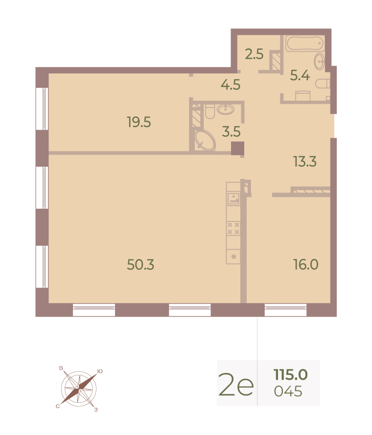 2-комнатная квартира  №45 в Neva Haus: 114.5 м², этаж 7 - купить в Санкт-Петербурге